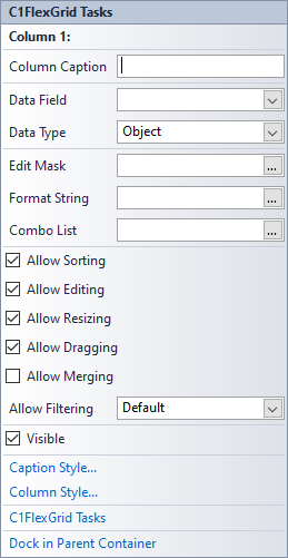 C1FlexGrid タスクメニュー