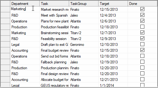 列のユーザー操作