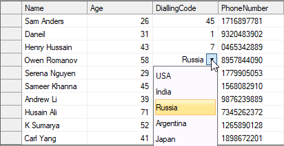 マップデータの表示値を表示するコンボボックス