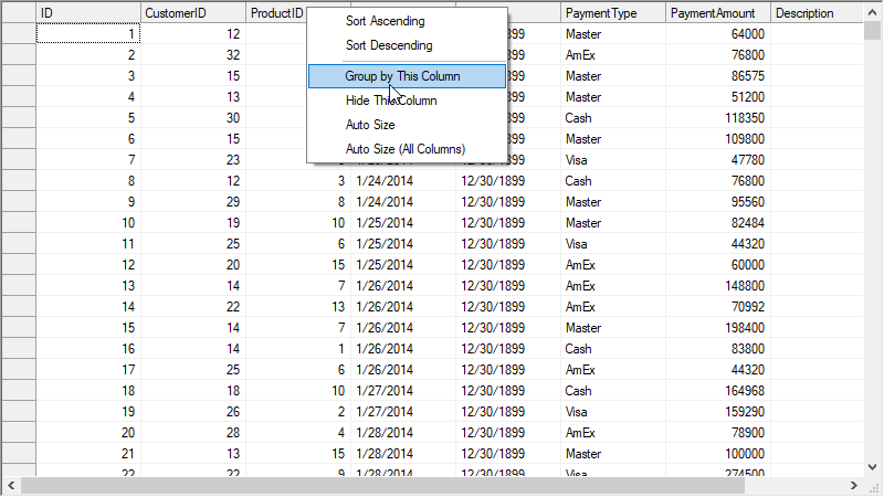 コンテキストメニューによるグループ化