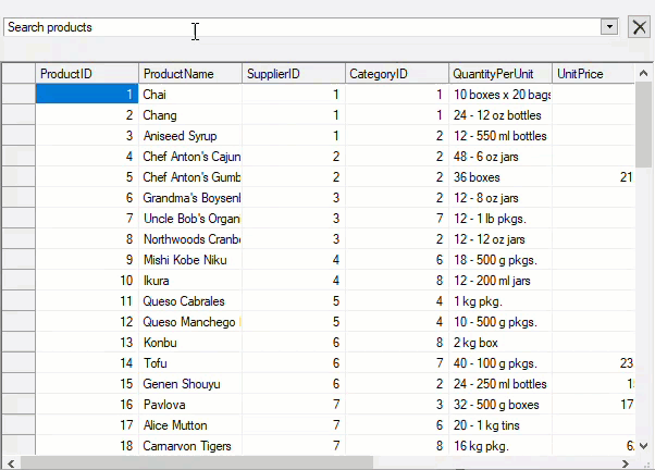グリッド全体の検索