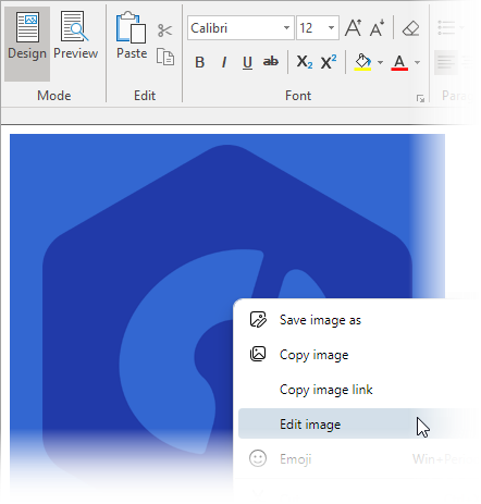 Edit existing image through context menu