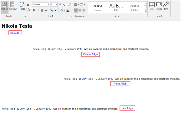 Alignment options for Editor