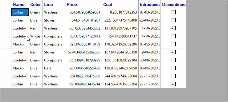 FlexGrid transposed