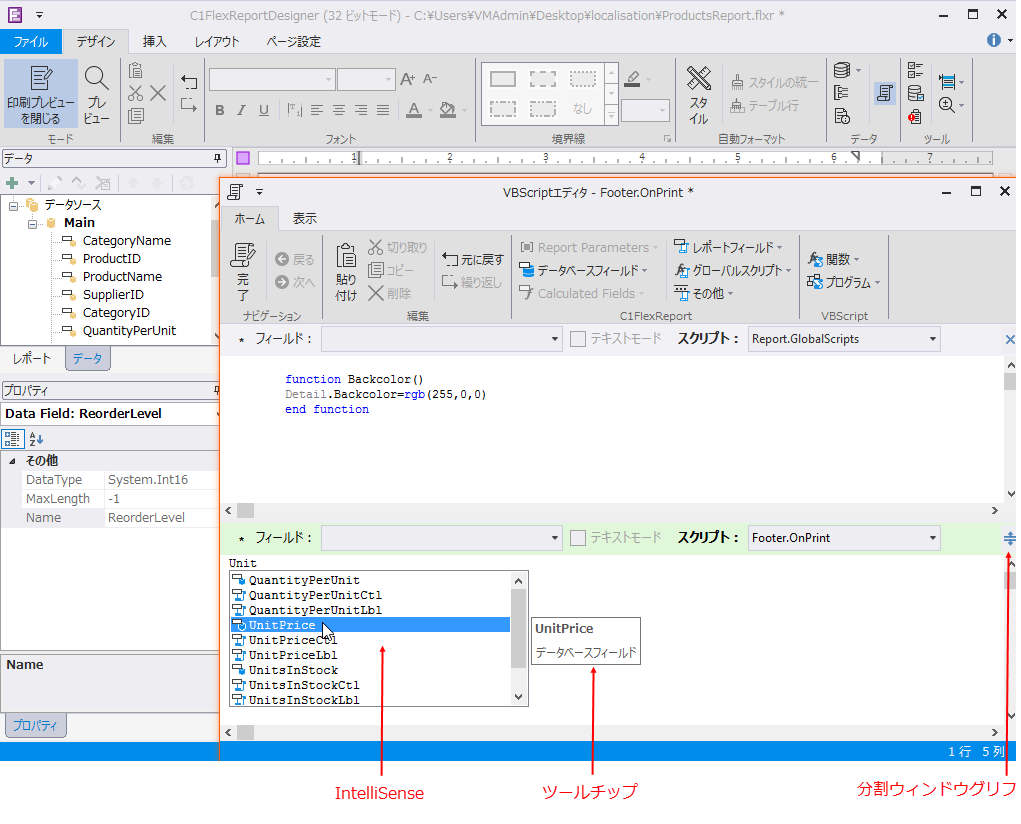 VBScript Editor in C1FlexReportDesigner