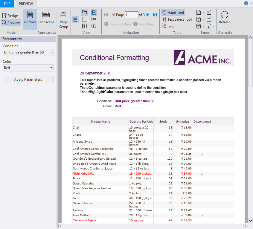 Report with Conditional Formatting