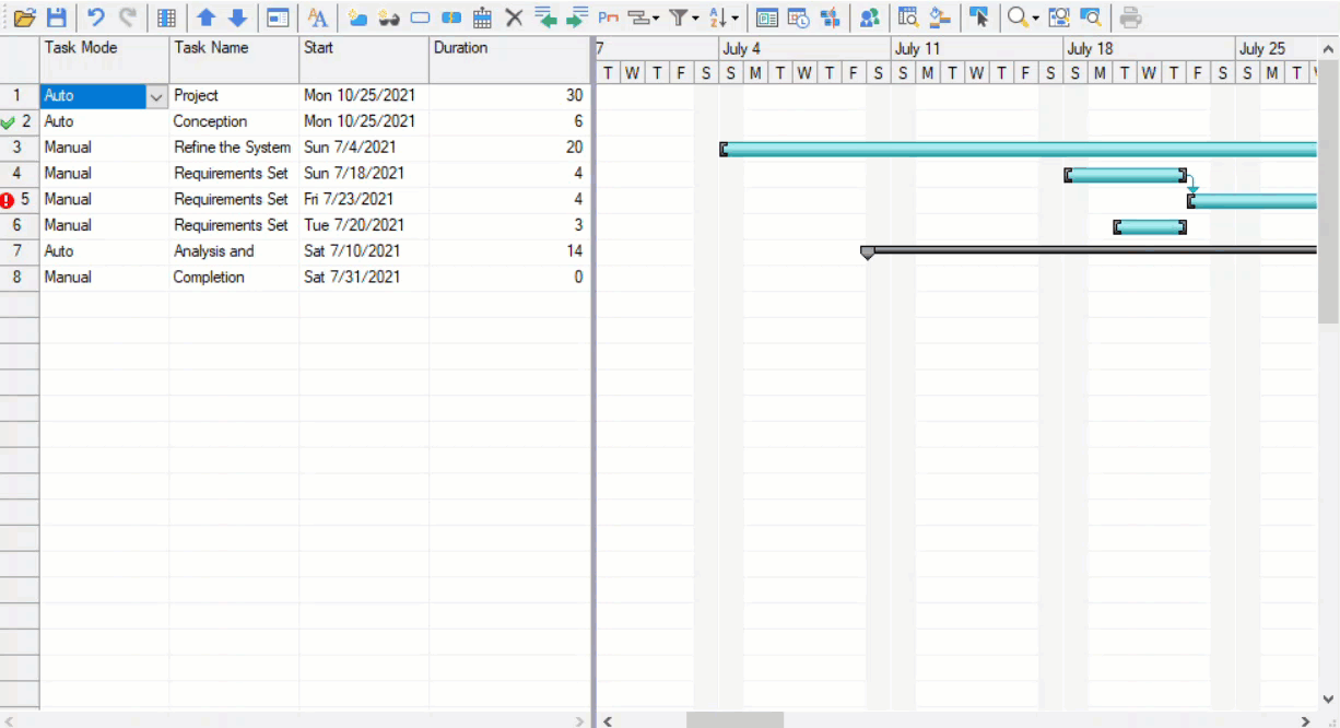 Shows how to move columns to occupy another position in the GanttView.