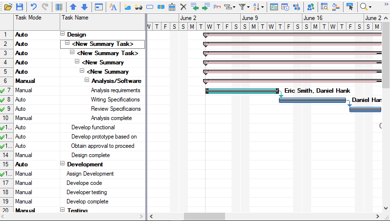 Displays Indented summary tasks in the GanttView.