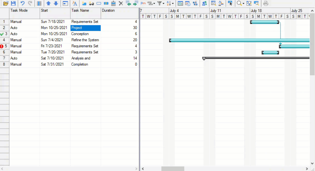 Displays the process of moving tasks at run time in the GanttView.