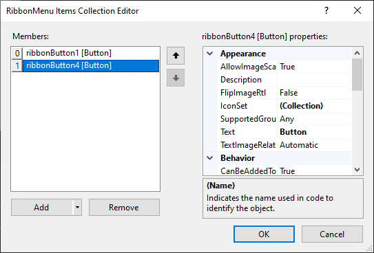 RibbonMenuItems Collection Editor