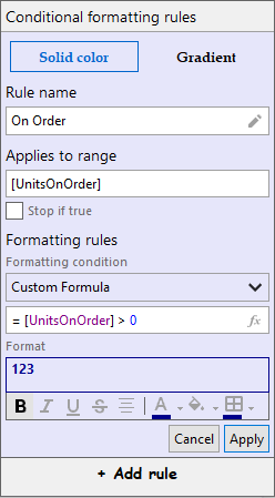 Styles applied to the RulesManager control