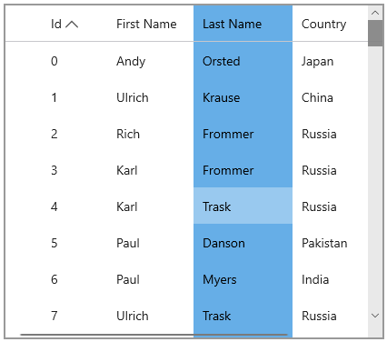 single column selection