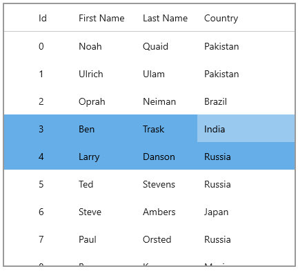 row range selection