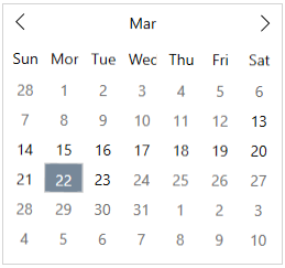 Calendar with a date range