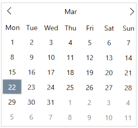 Calendar showing first day of week feature