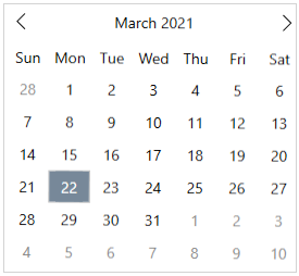 Calendar UI with header month format