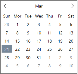 Calendar in month mode