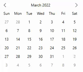 WPF Calendar showing date range selection