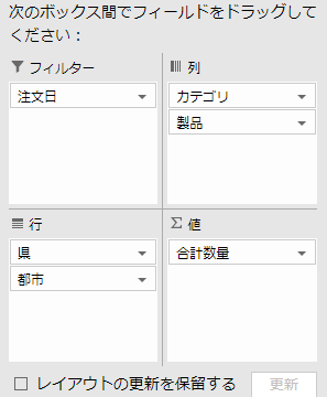 Show the pivot table area section