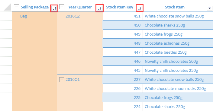 TableSheet Grouping Sort